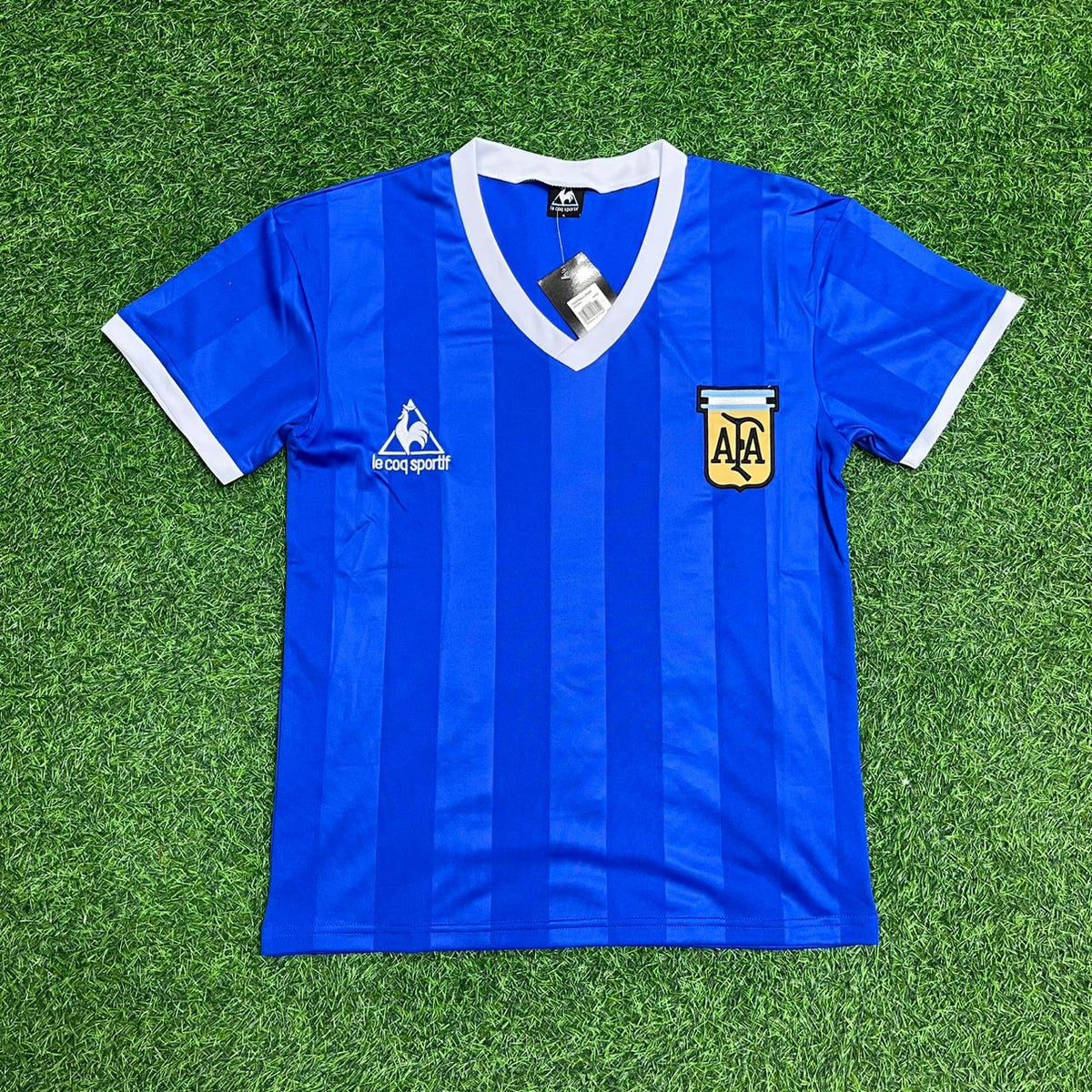 Diego Maradona Argentina 1986 World Cup Final Blue Retro Football Jersey – Front View