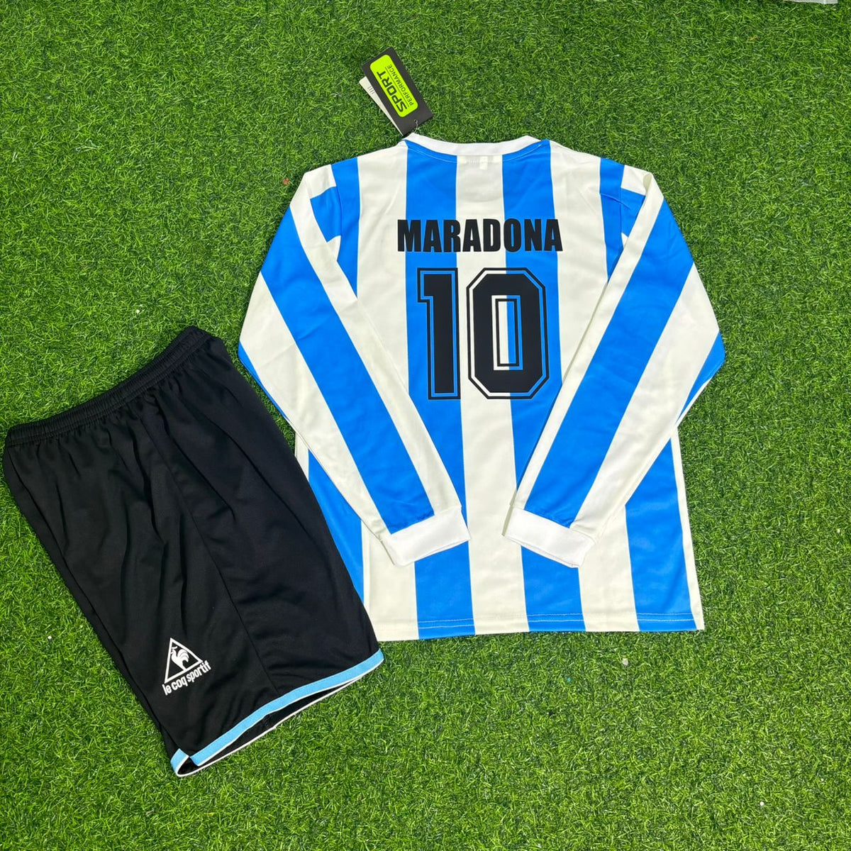 1986 Argentina World Cup Diego Maradona Retro Long Sleeve Kids Football Jersey – Back View