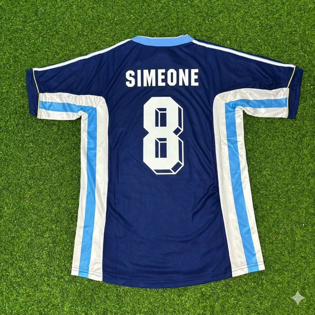 1998 Argentina World Cup Diego Simeone #8 Blue Retro Football Jersey – Back View