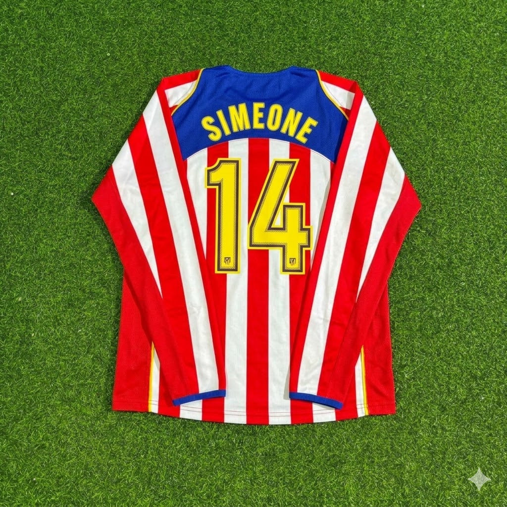 Diego Simeone #14 Atlético Madrid Spider-Man Long Sleeve Retro Football Jersey – Back View