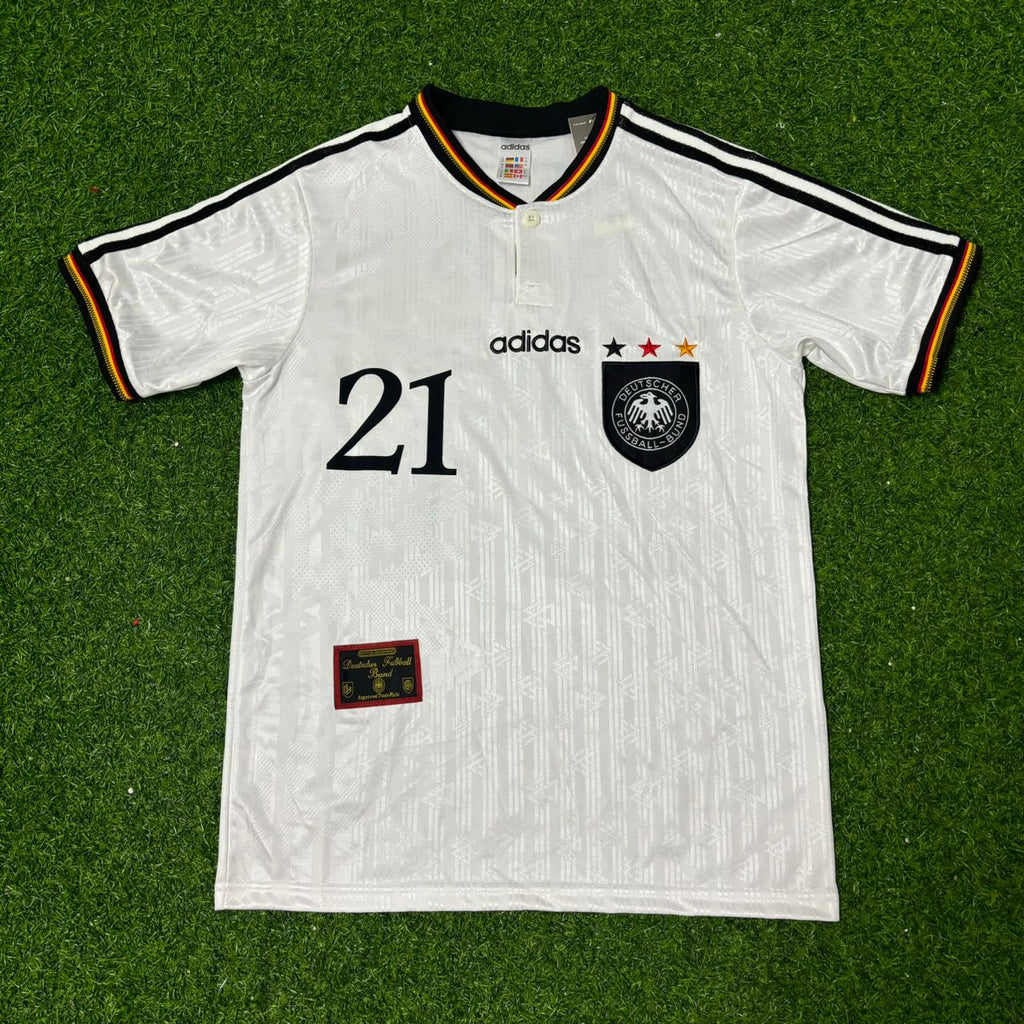 1996 Dieter Eilts Deutschland EM Finale Heim Retro Fußballtrikot Set Jersey – Front View