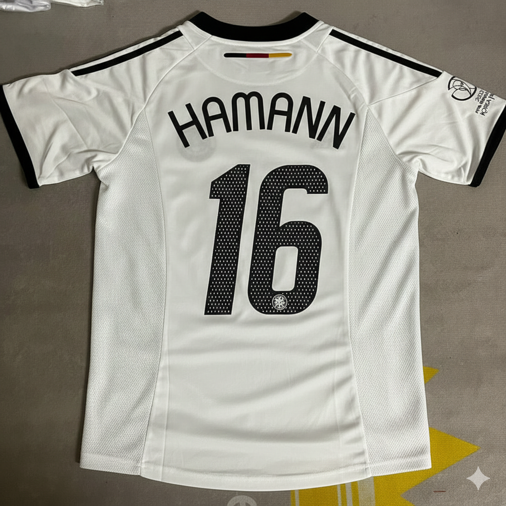 2002 Germany World Cup Dietmar Hamann Deutschland Japan Korea White Retro Football Jersey – Back View