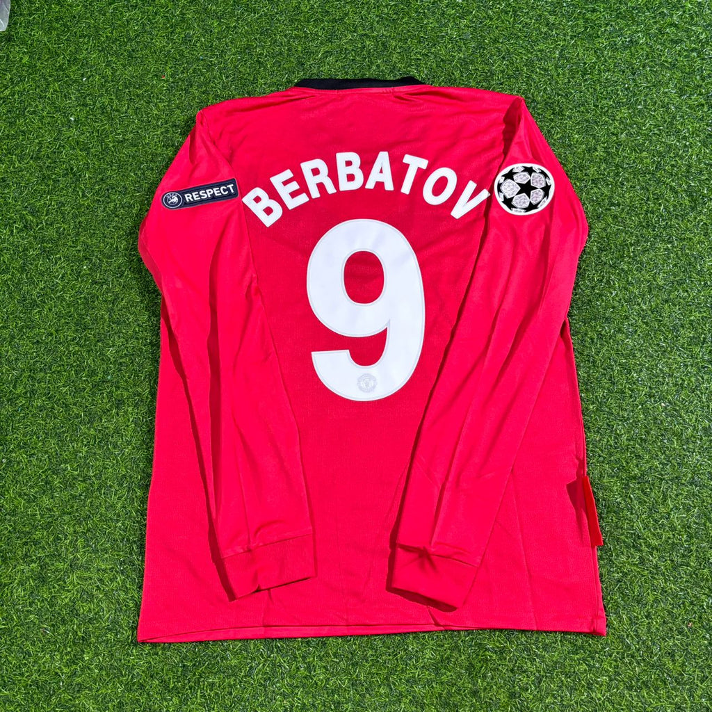 2009/10 Dimitar Berbatov #9 Manchester United Retro Long Sleeve Football Jersey – Back View