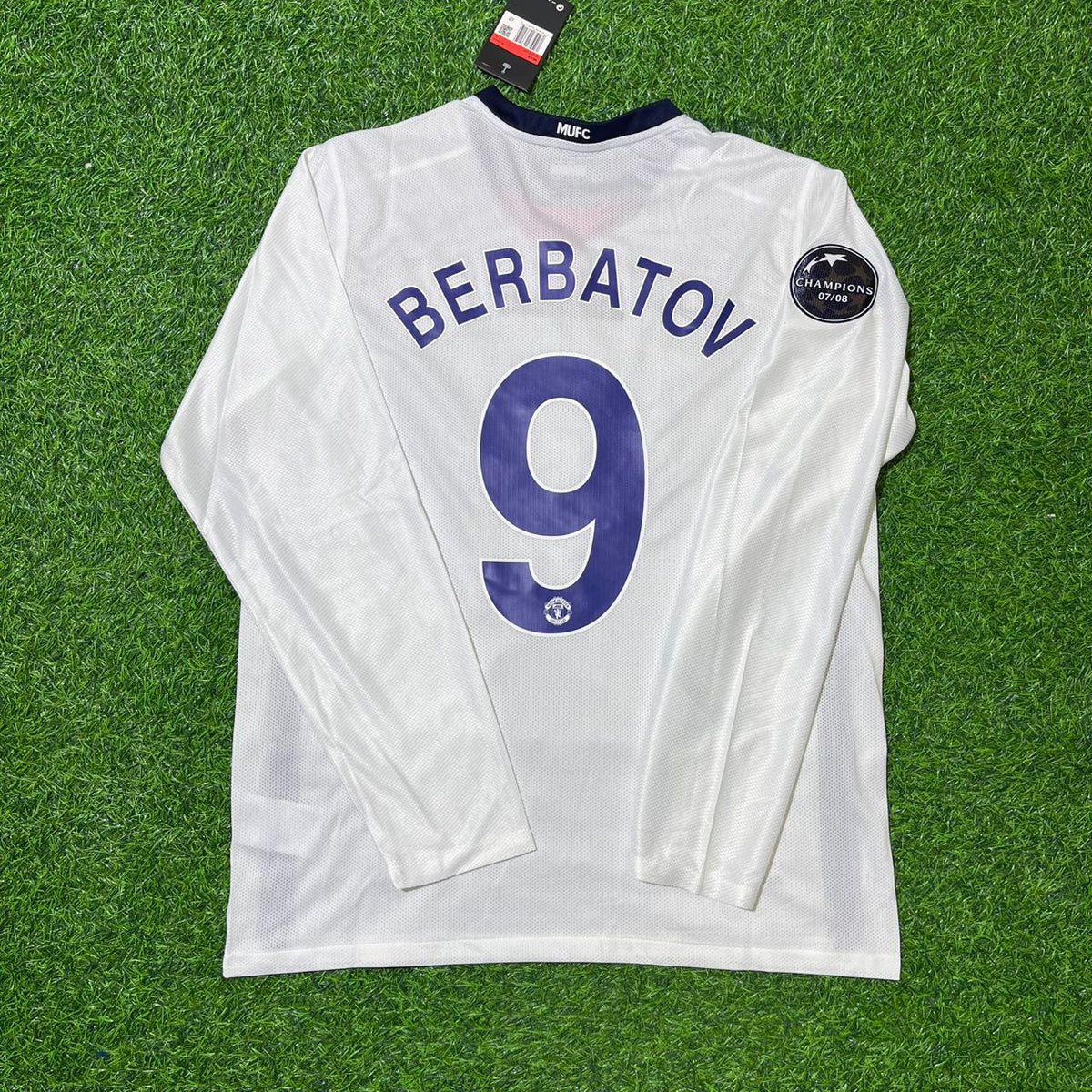 2009 Dimitar Berbatov 9 Manchester United Champions Leage Final Rome Retro Long Sleeve Football Jersey – Back View