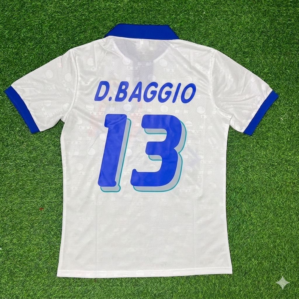1994 Italy World Cup Dino Baggio White Retro Football Jersey – Back View