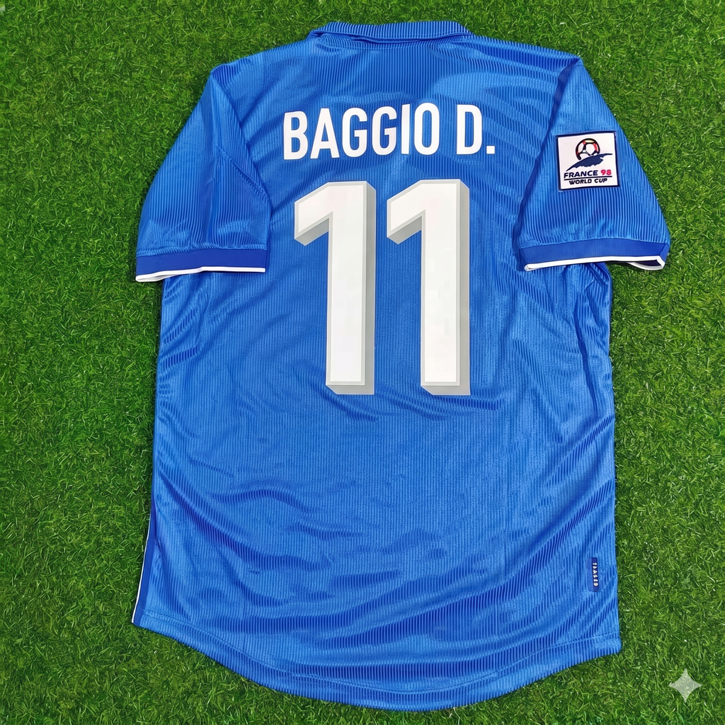 1998 Italy World Cup Dino Baggio Home Blue Retro Football Jersey – Back View