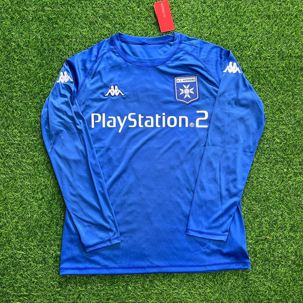 2003 Djibril Cisse Auxerre Blue Long Sleeve Retro Football Jersey – Front View