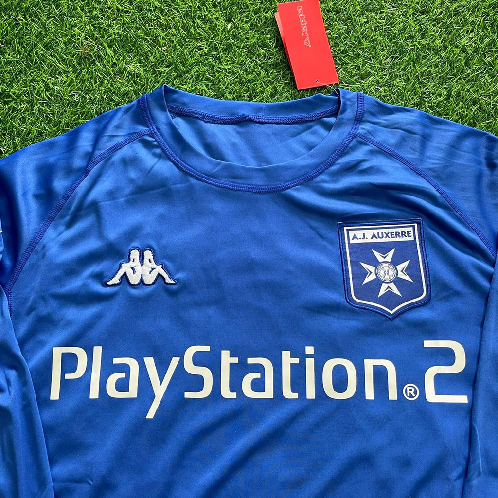 2003 Djibril Cisse Auxerre Blue Long Sleeve Retro Football Jersey – Detailed View