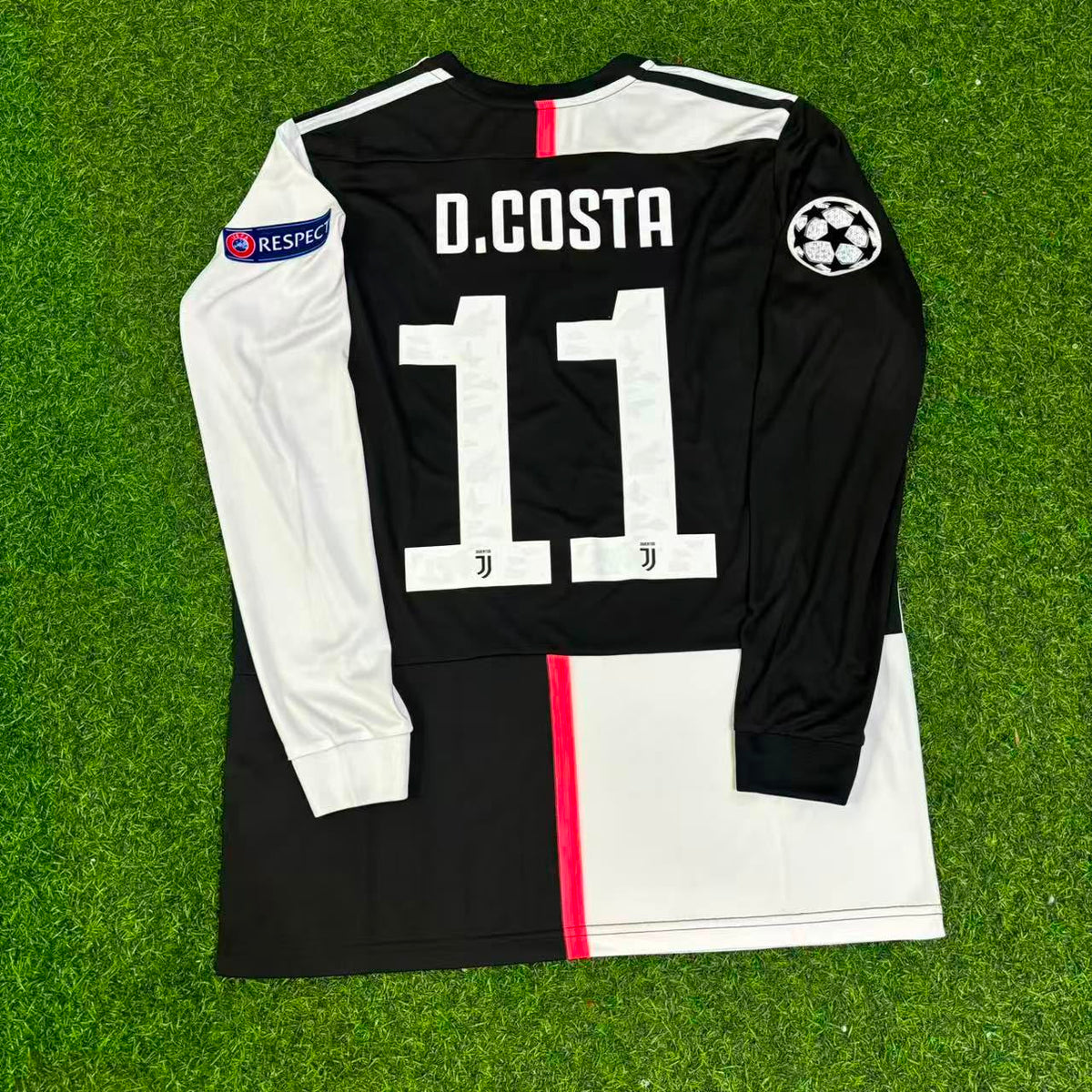 Juventus Long Sleeve 2019 2020 Retro White Black Jersey – Douglas Costa 11- – Back View