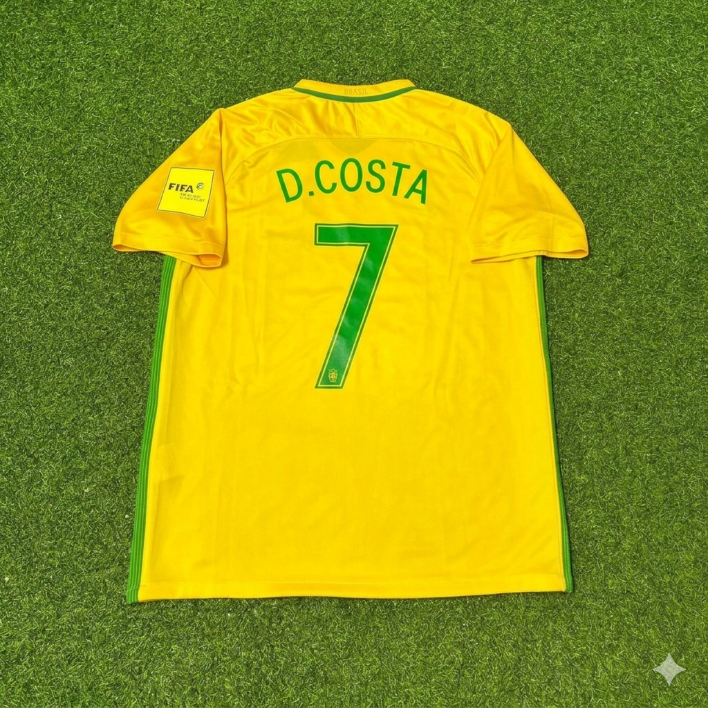 2018 Brazil World Cup Douglas Costa #7 Home Football Jersey – Back View