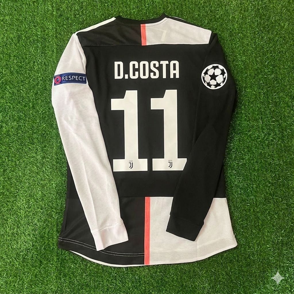 2019 Douglas Costa 11- Juventus Long Sleeve 2020 Retro White Black Football Jersey – Back View