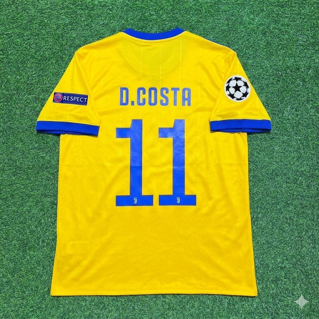 2017/18 Douglas Costa Juventus Yellow Retro Football Jersey – Back View