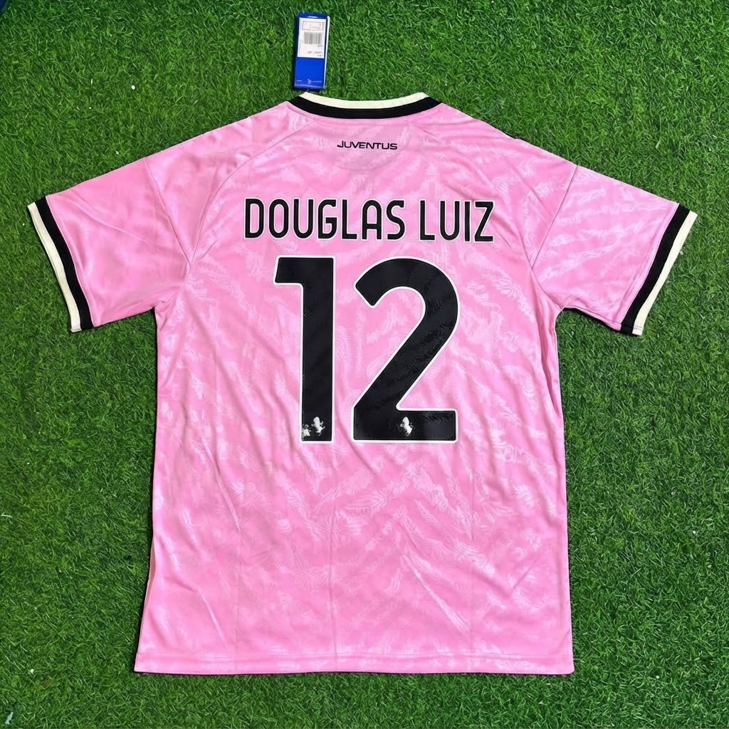 Douglas Luiz #12 Juventus 2026/2027 New Season Away Pink Football Jersey – Back View
