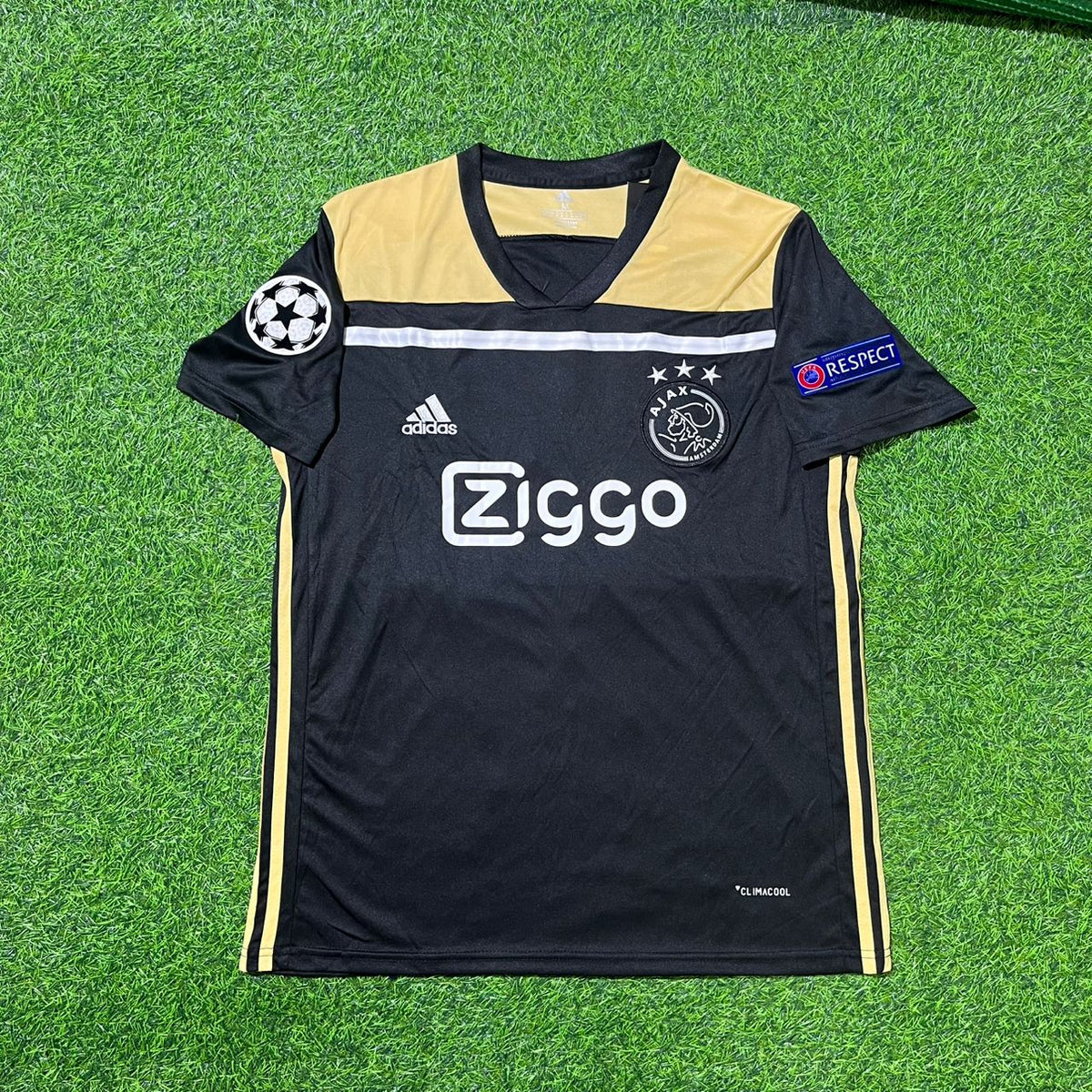 2018 Kasper Dolberg Ajax 2019 Champions League Black Retro Football Jersey – Front View