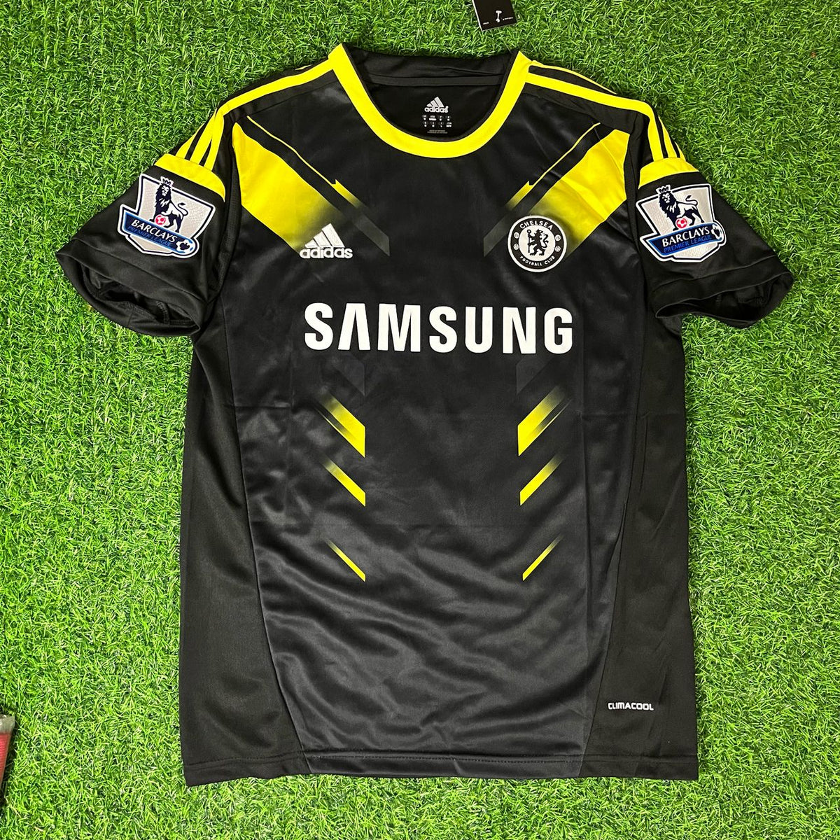 2012 Eden Hazard Chelsea 2013 Black Blue Retro Football Jersey – Front View