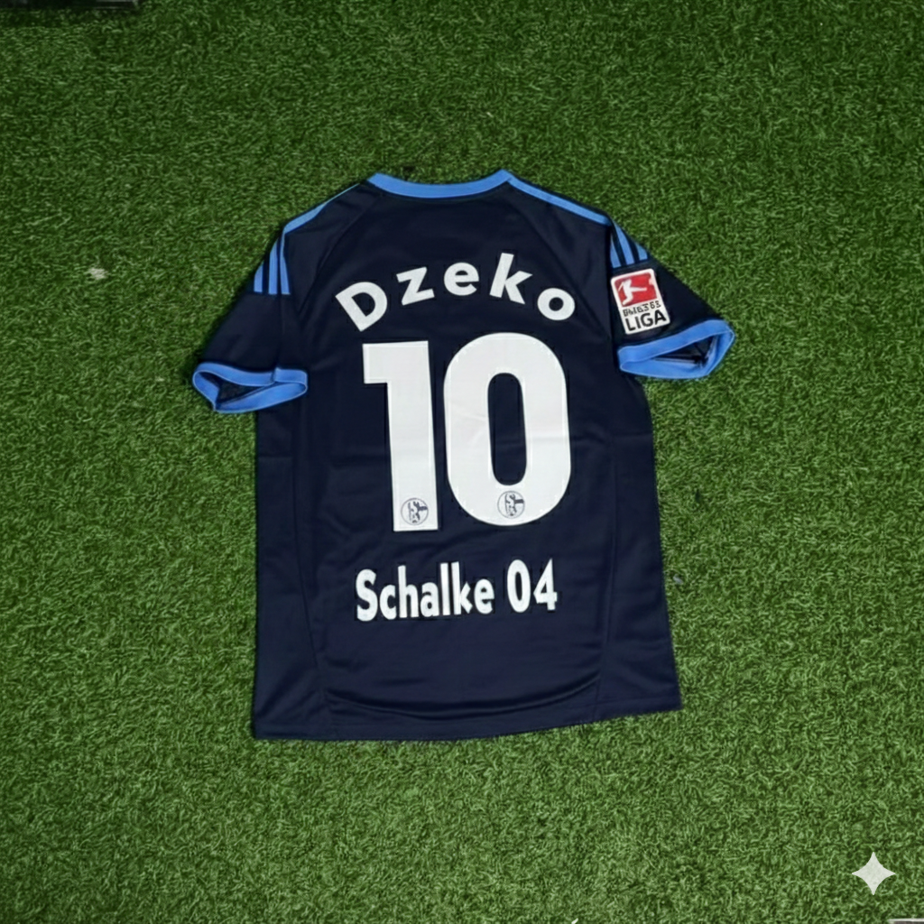 Schalke 04 Retro Away Heimtrikot Rot Fußball – Edin Dzeko – Back View