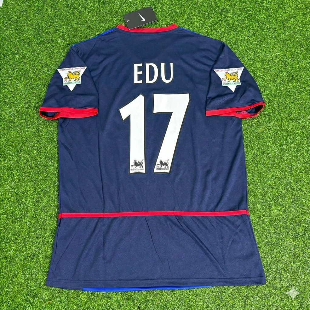 2002/04 Eduardo César Gaspar 17- Arsenal Black Blue o2 Retro Football Jersey – Back View
