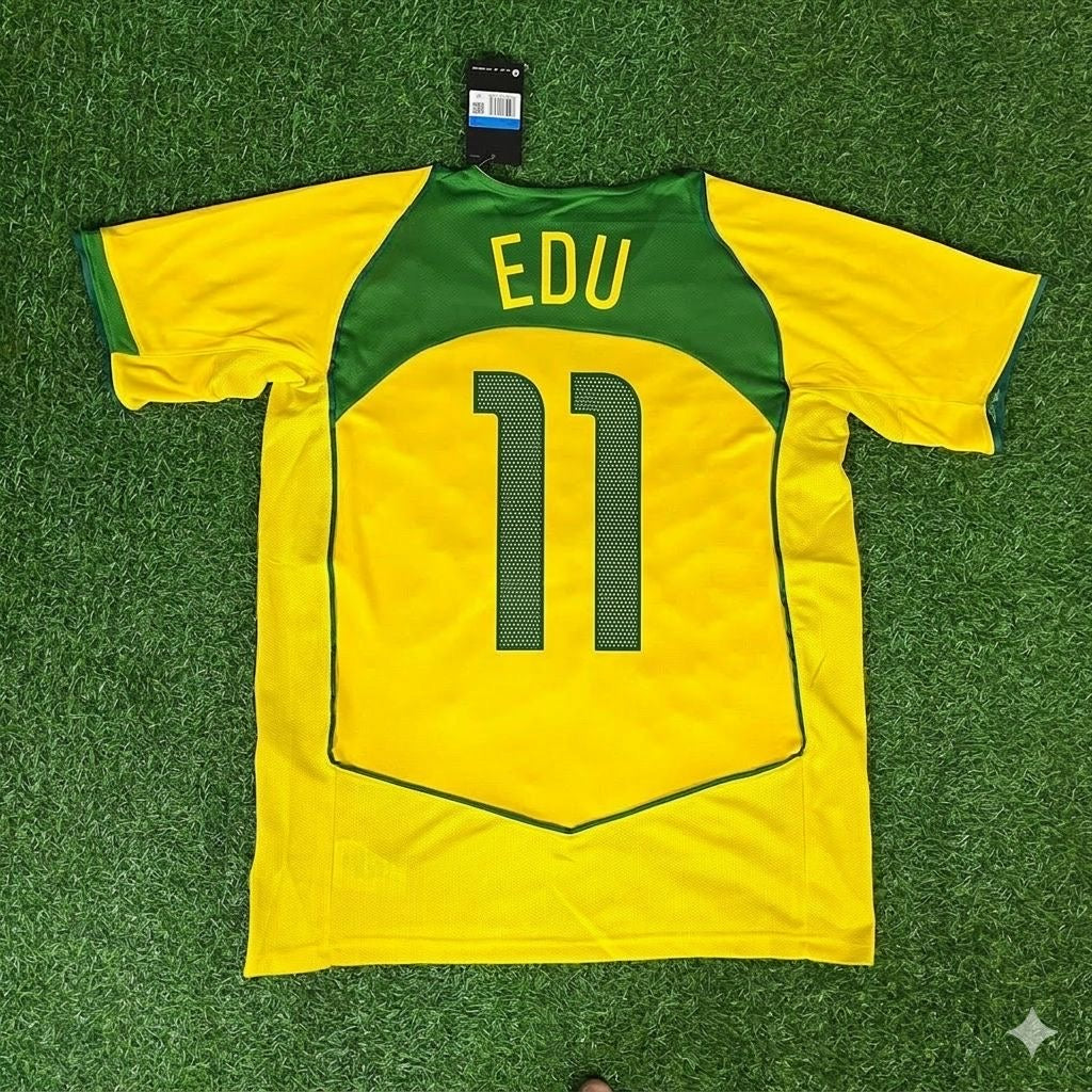 2004 Eduardo César Gaspar 11 Brazil 2006 Retro Football Jersey – Back View