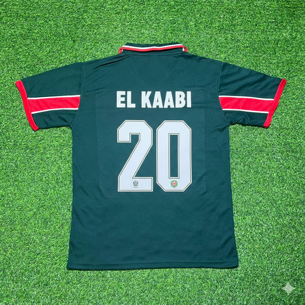 Ayoub El Kaabi Morocco Home Retro Football Jersey – Back View