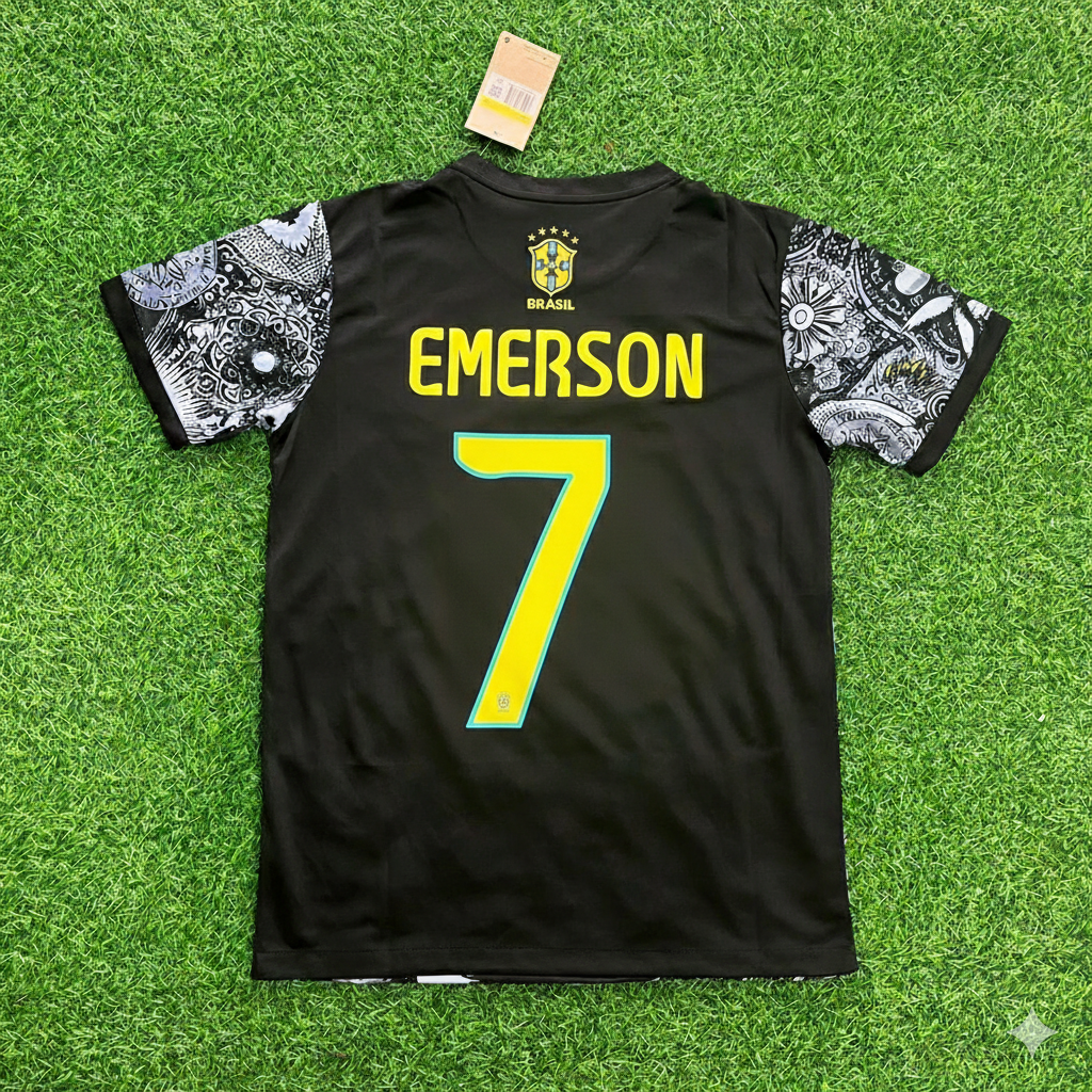 Brazil Iconic Retro Football Jersey – Emerson – Back View