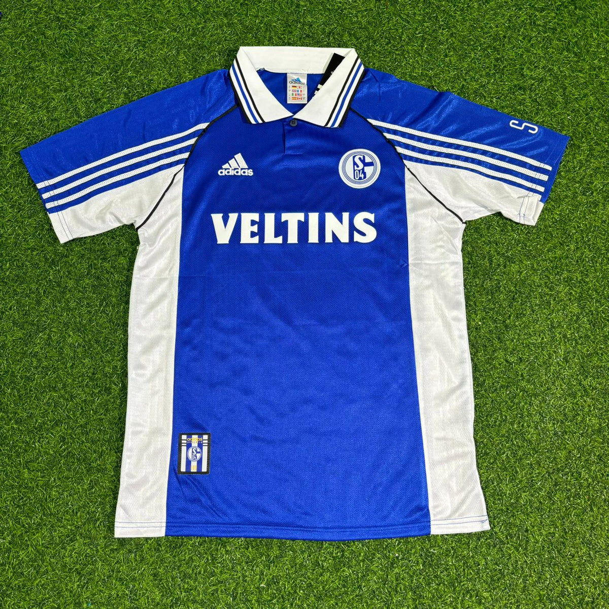 1999/00 Emile Mpenza FC Schalke 04 Blaues Heimtrikot Retro Fußballtrikot Jersey – Front View