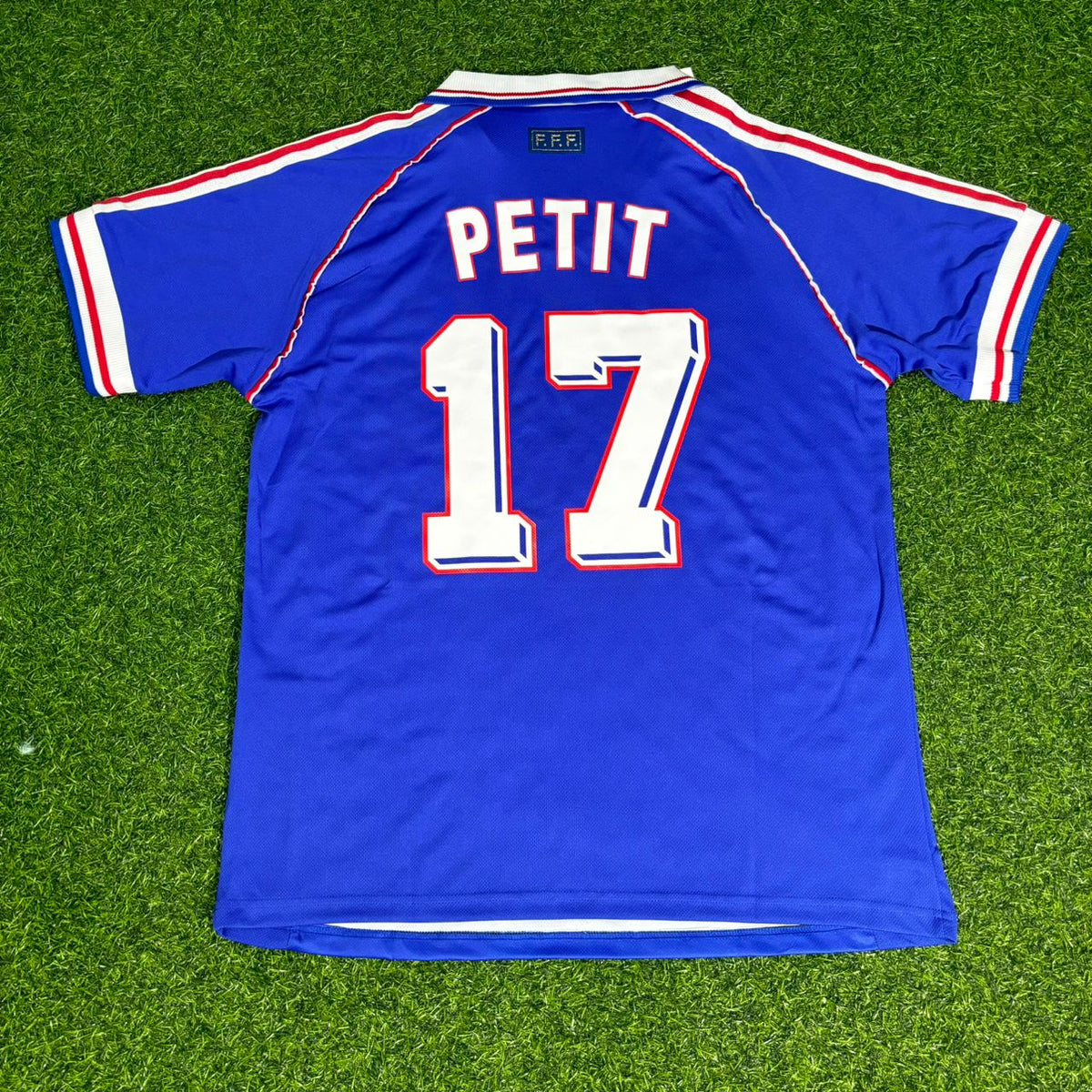 1998 France World Cup Emmanuel Petit #17 Home Retro Football Jersey – Back View