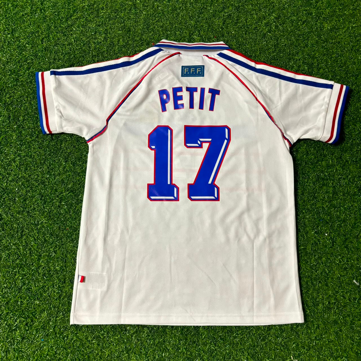 1998 France World Cup Emmanuel Petit Kids Retro Football Jersey – Detailed View