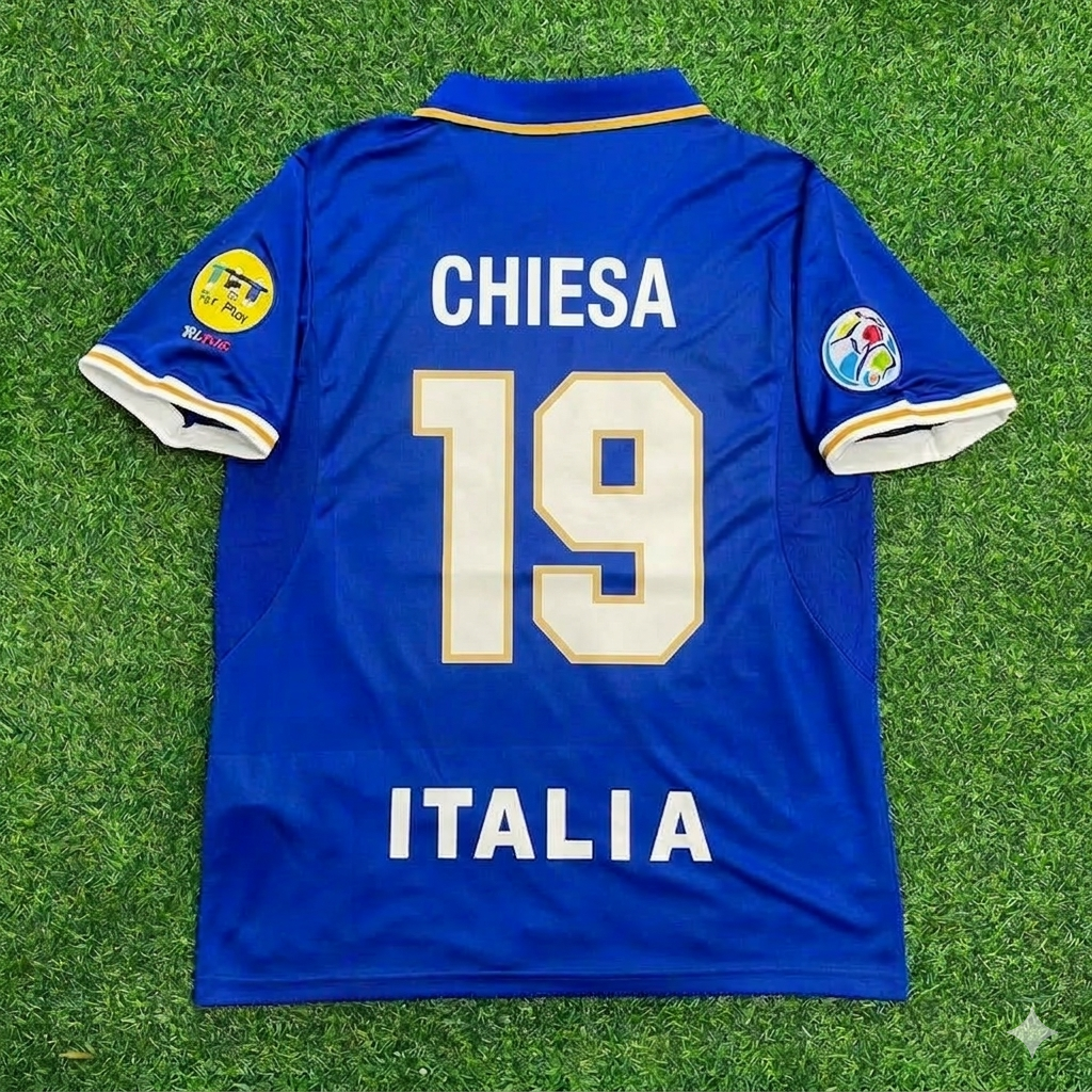Italy EURO 1996 Blue Retro Soccer Kit Jersey Shirt – Enrico Chiesa #19 – Back View