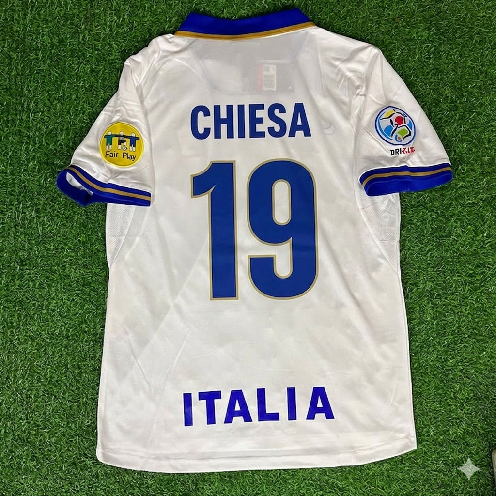 Italy EURO 1996 White Retro Jersey – Enrico Chiesa #19 – Back View