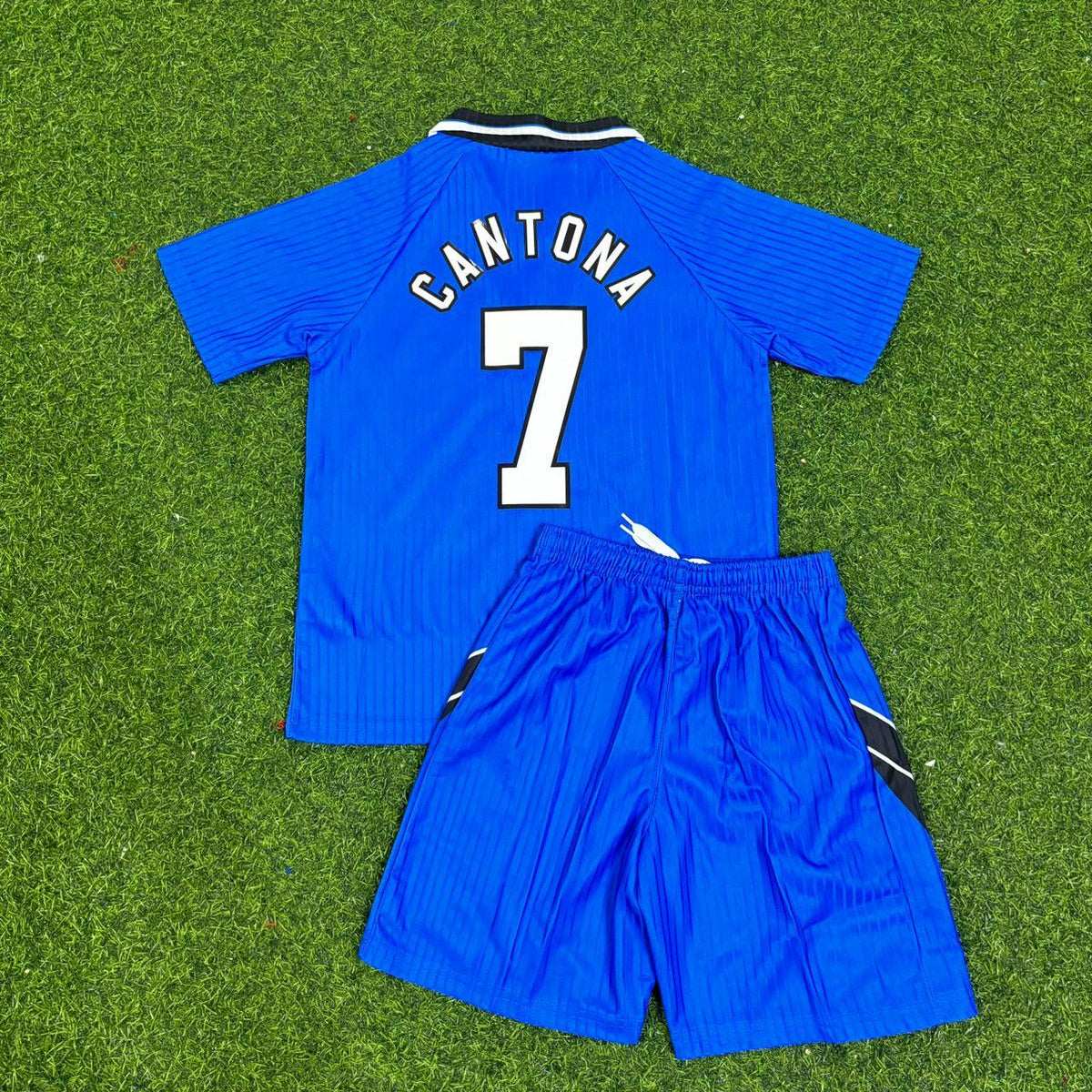 Eric Cantona Manchester United 1996/97 Blue Kids Retro Football Jersey – Back View