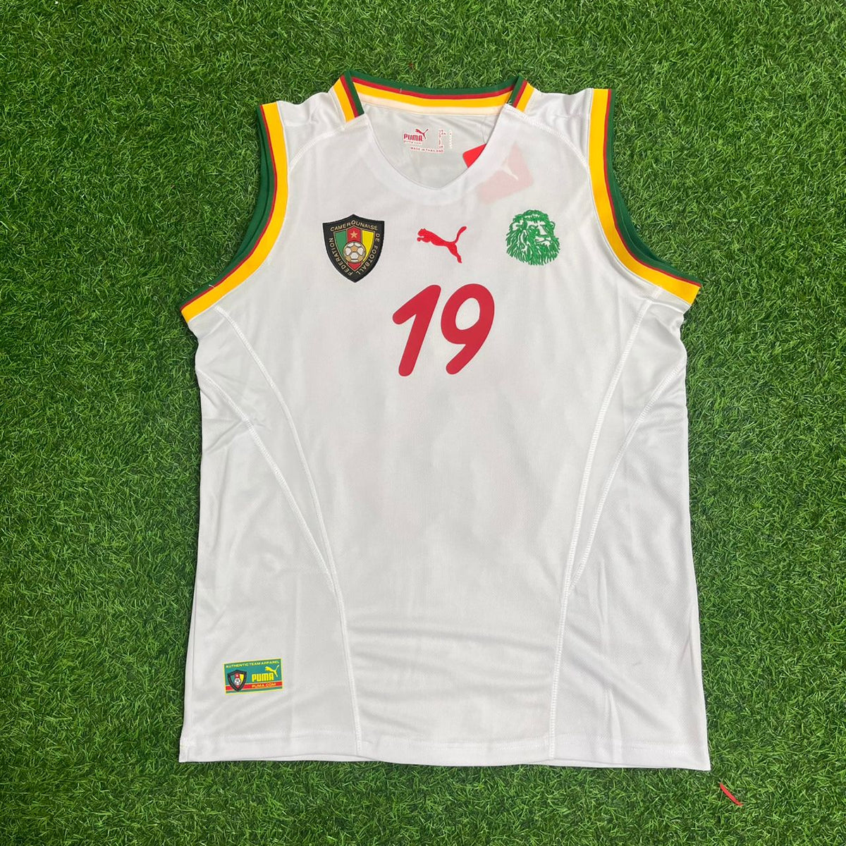 Eric Djemba-Djemba Cameroon 2002 AFCON Sleeveless Retro Football Jersey – Front View