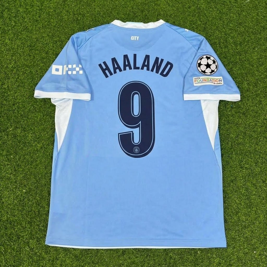 Erling Haaland #9 Manchester City 2026-27 Home New Season Champions League Patch Jersey – Back View