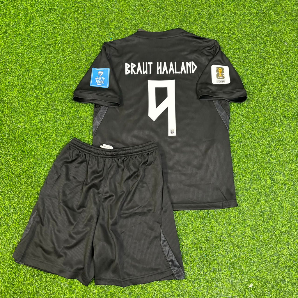 Erling Braut Haaland #9 Norway 2026 World Cup Away Black KIDS Football Jersey – Back View
