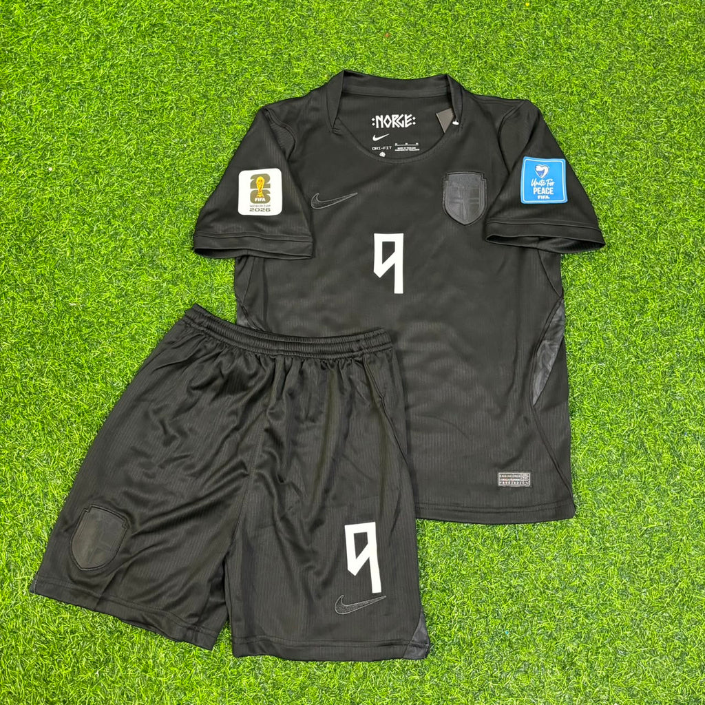Erling Braut Haaland #9 Norway 2026 World Cup Away Black KIDS Football Jersey – Front View