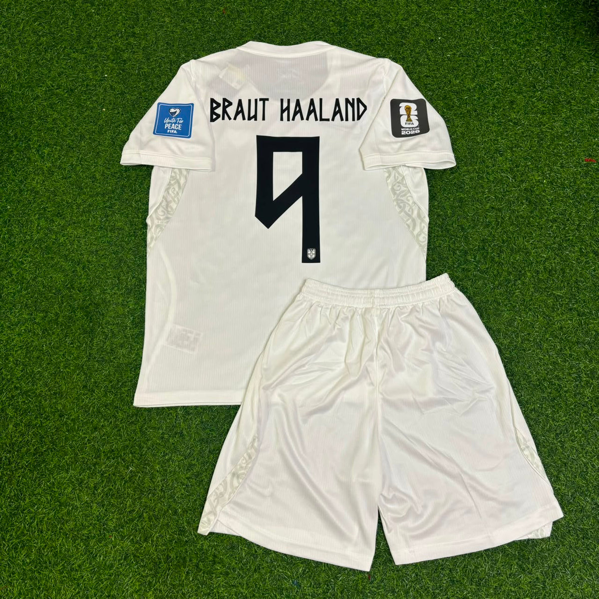 Erling Braut Haaland #9 Norway 2026 World Cup Kids White Football Jersey – Back View