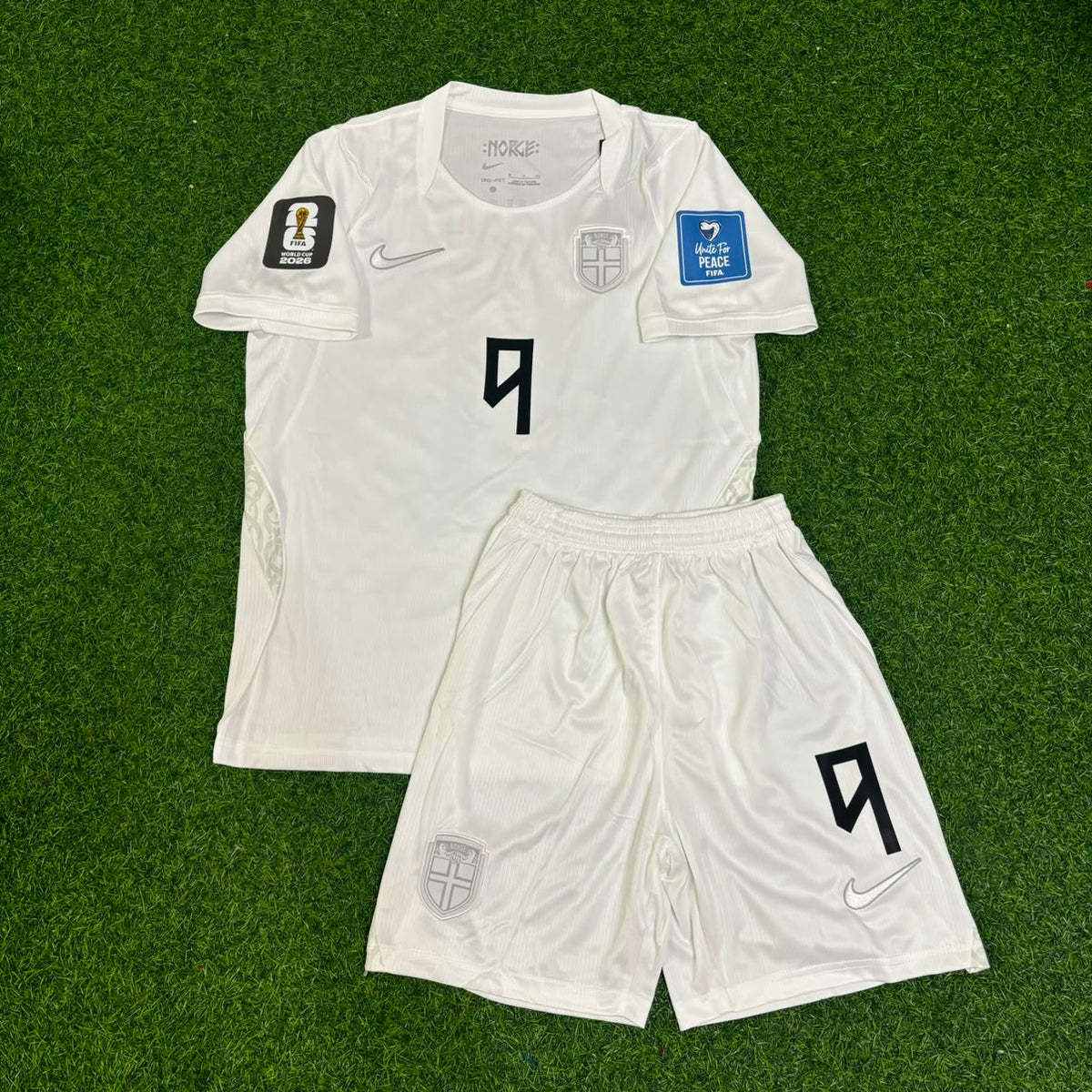 Erling Braut Haaland #9 Norway 2026 World Cup Kids White Football Jersey – Front View