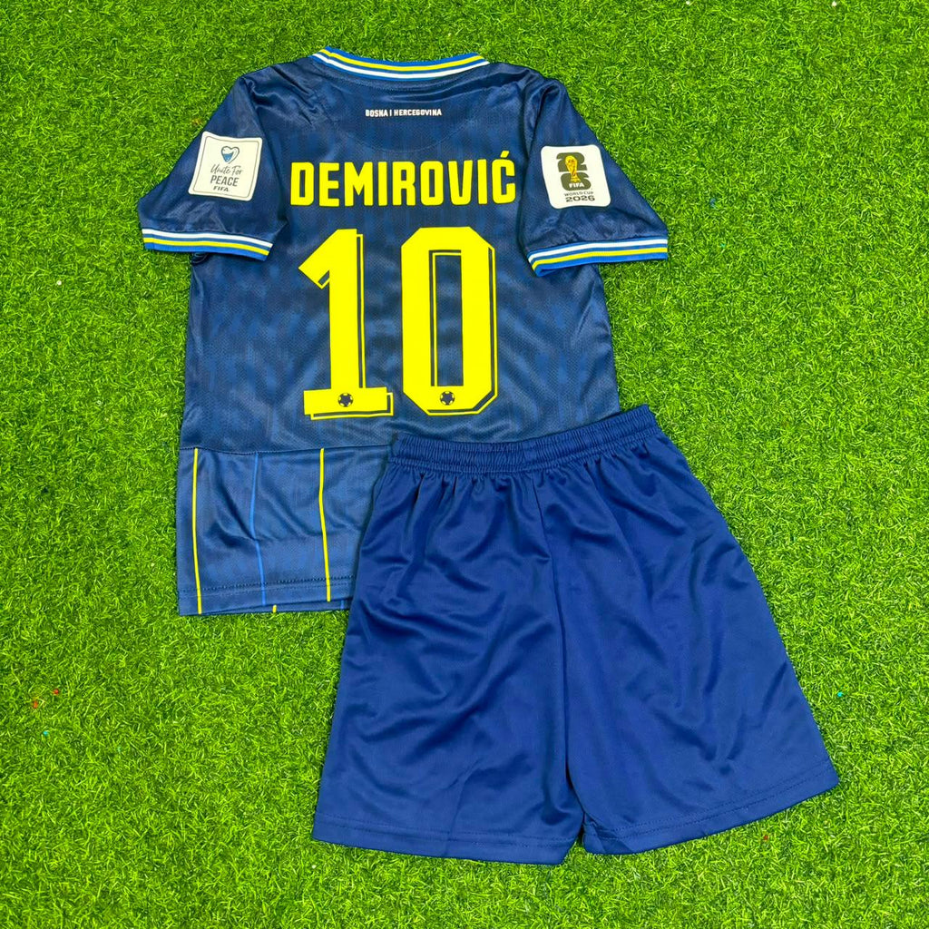 Ermedin Demirovic Bosnia and Herzegovina 2026 World Cup Kids Blue Football Jersey – Back View