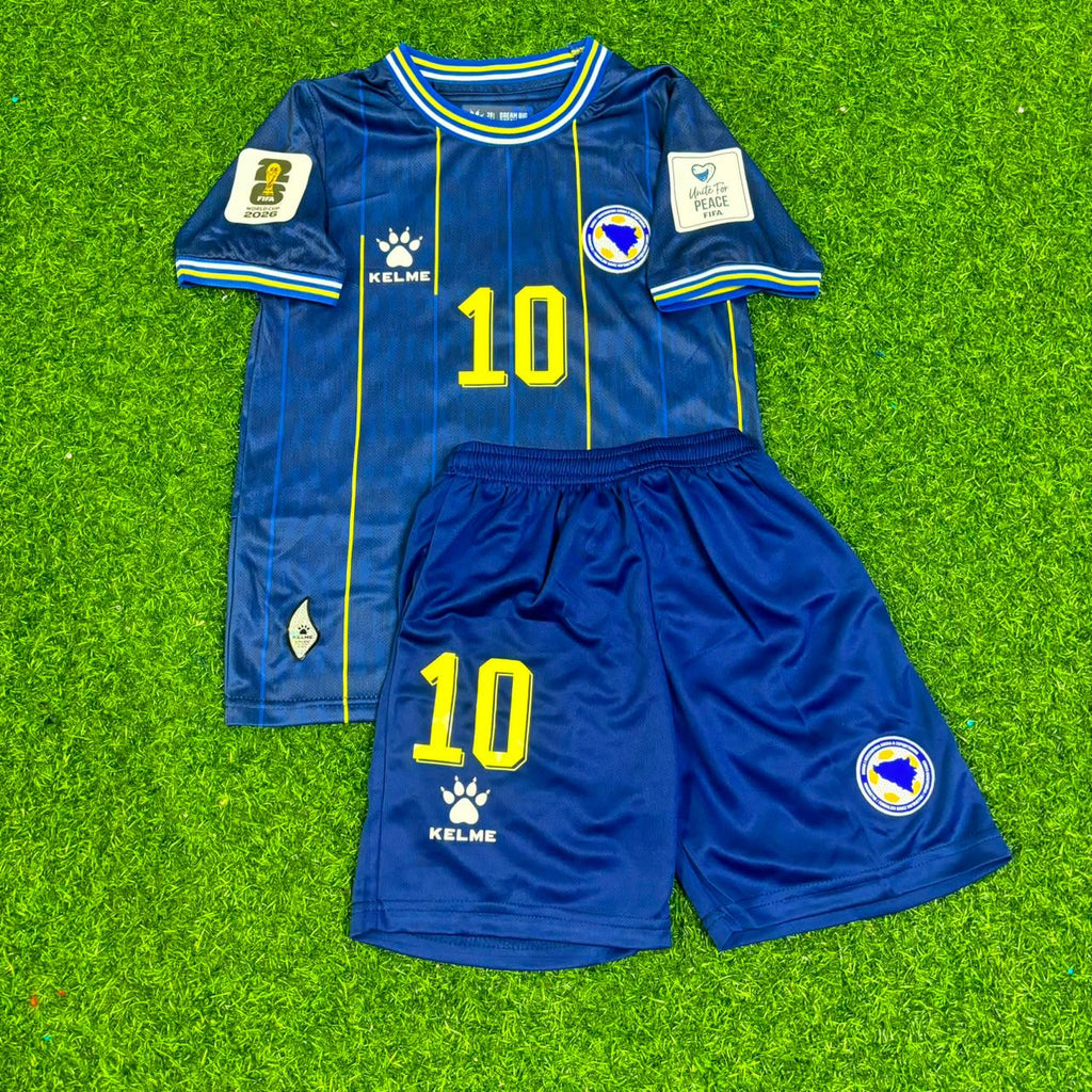 Ermedin Demirovic Bosnia and Herzegovina 2026 World Cup Kids Blue Football Jersey – Front View