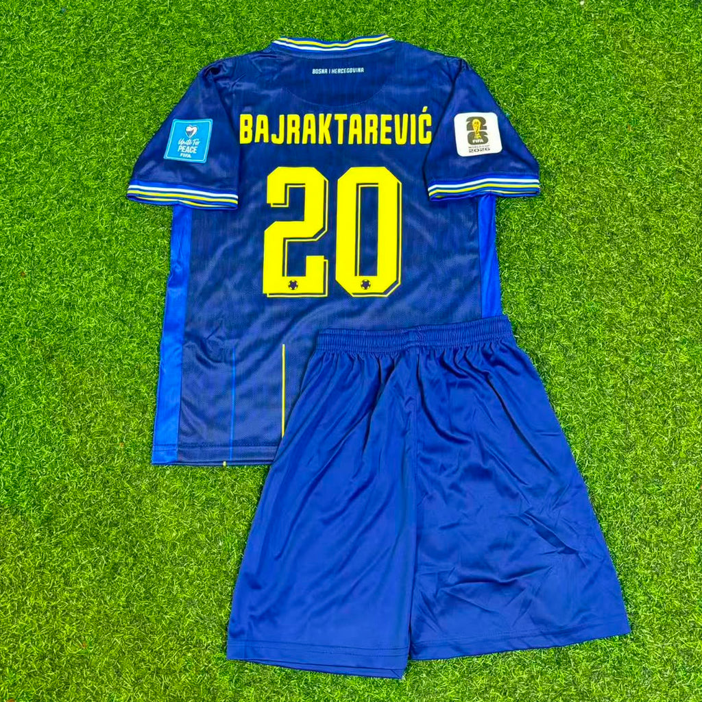 Esmir Bajraktarević Bosnia and Herzegovina 2026 World Cup Dark Blue Kids Football Jersey – Back View