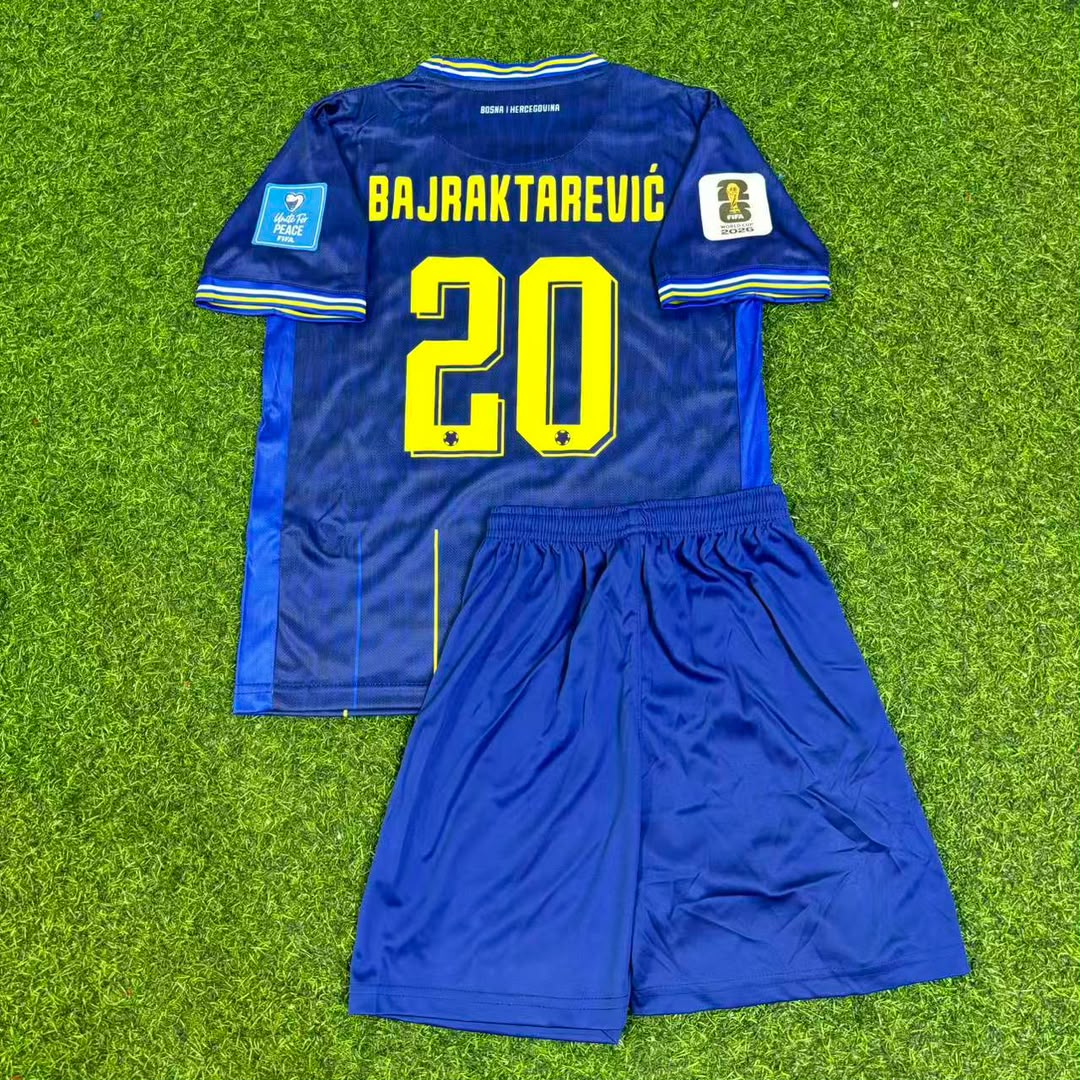 Esmir Bajraktarević Bosnia and Herzegovina 2026 World Cup Dark Blue Kids Football Jersey – Back View