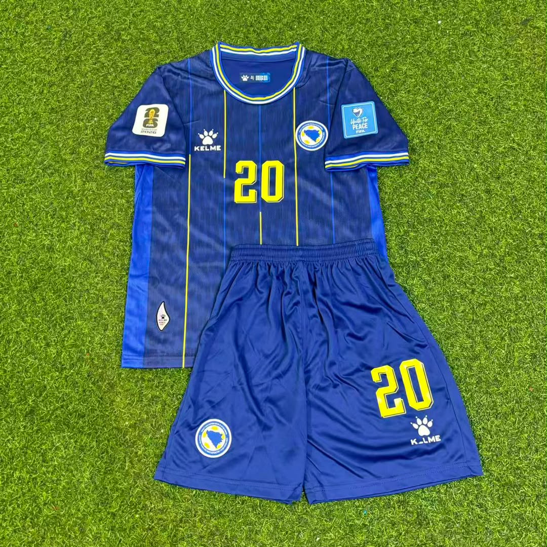 Esmir Bajraktarević Bosnia and Herzegovina 2026 World Cup Dark Blue Kids Football Jersey – Front View