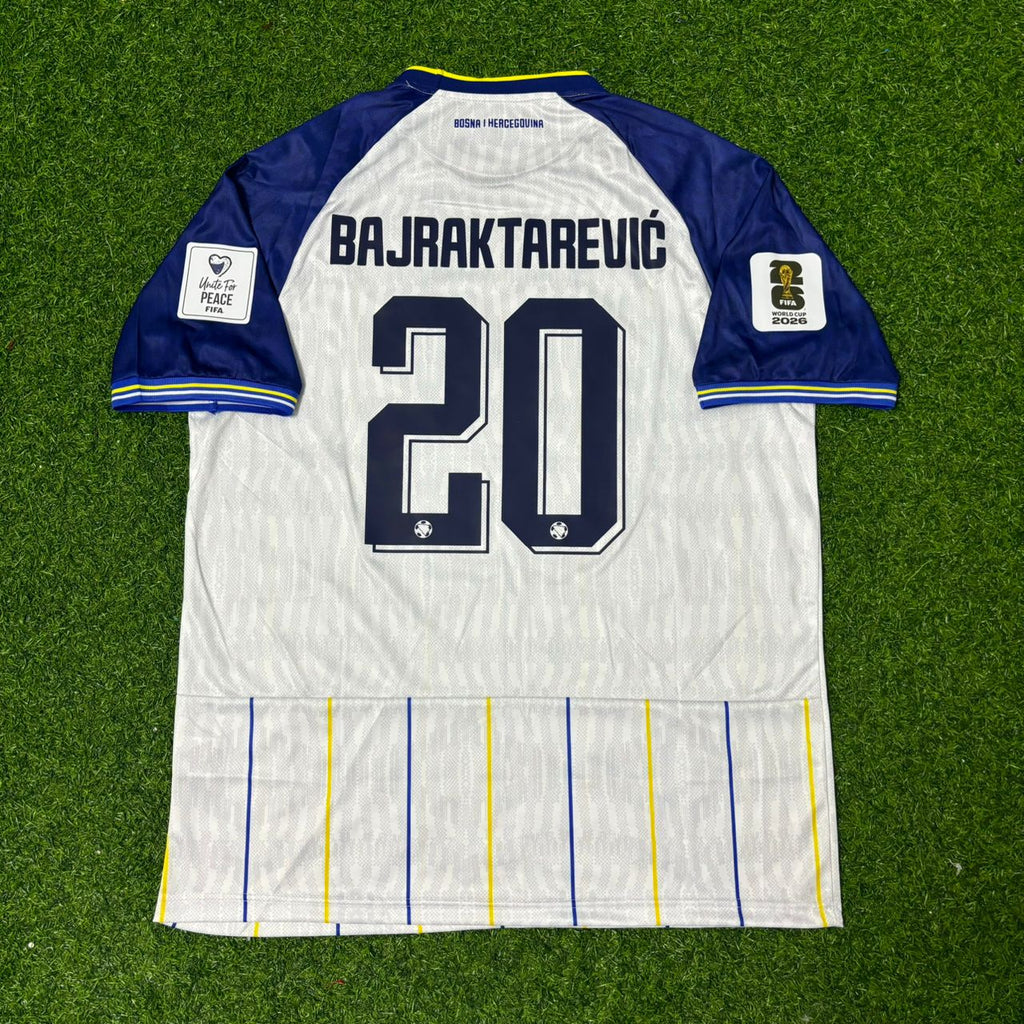 Esmir Bajraktarević Bosnia and Herzegovina 2026 World Cup Away White Football Jersey – Back View
