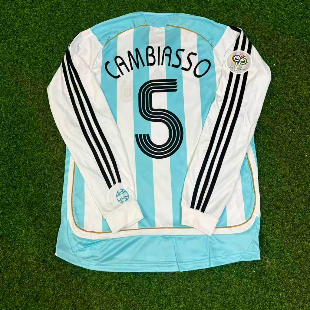 Esteban Cambiasso #5 Argentina 2006 World Cup Retro Long Sleeve Football Jersey – Back View