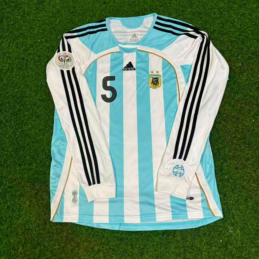 Esteban Cambiasso #5 Argentina 2006 World Cup Retro Long Sleeve Football Jersey – Front View