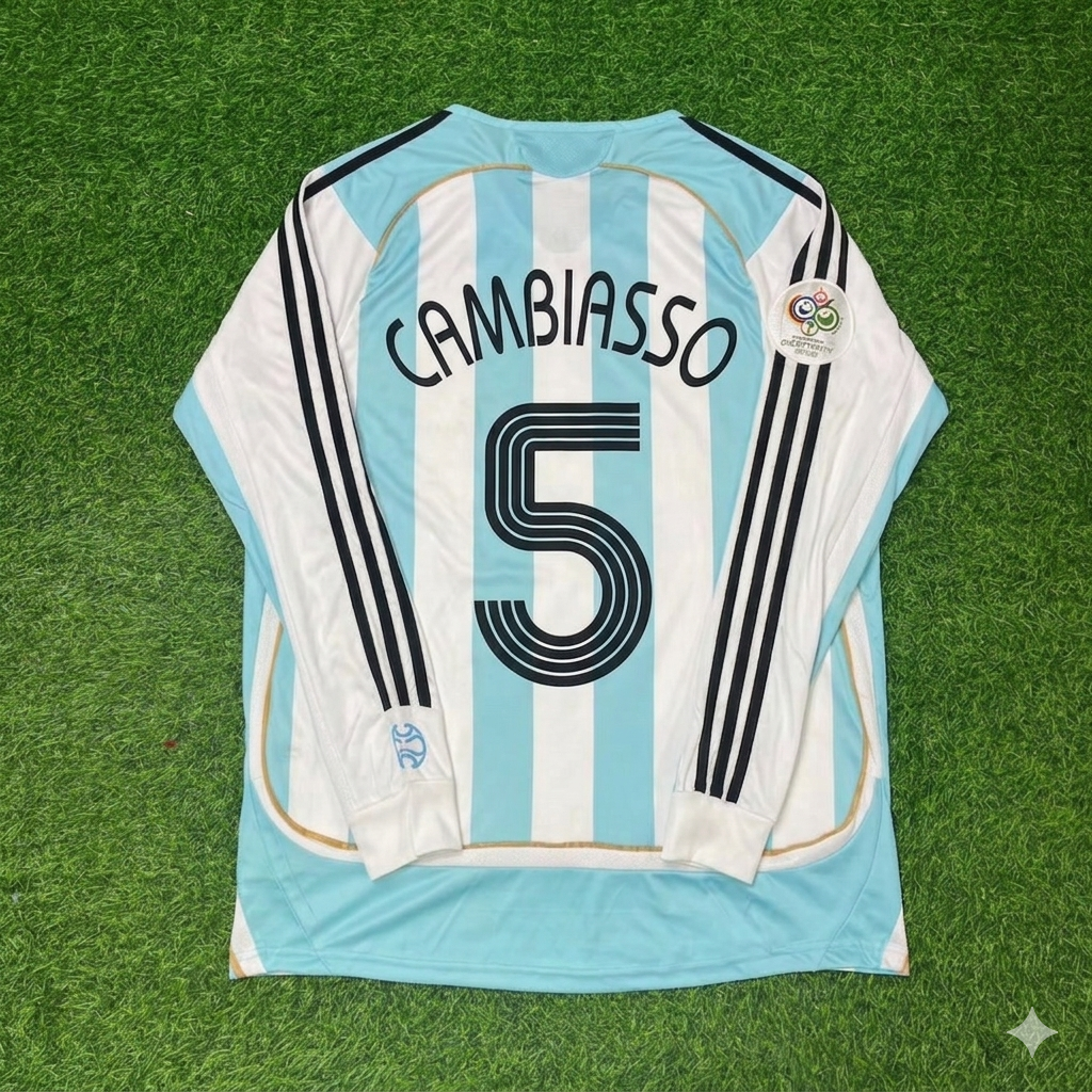2006 Argentina World Cup Esteban Cambiasso #5 Retro Long Sleeve Football Jersey – Back View