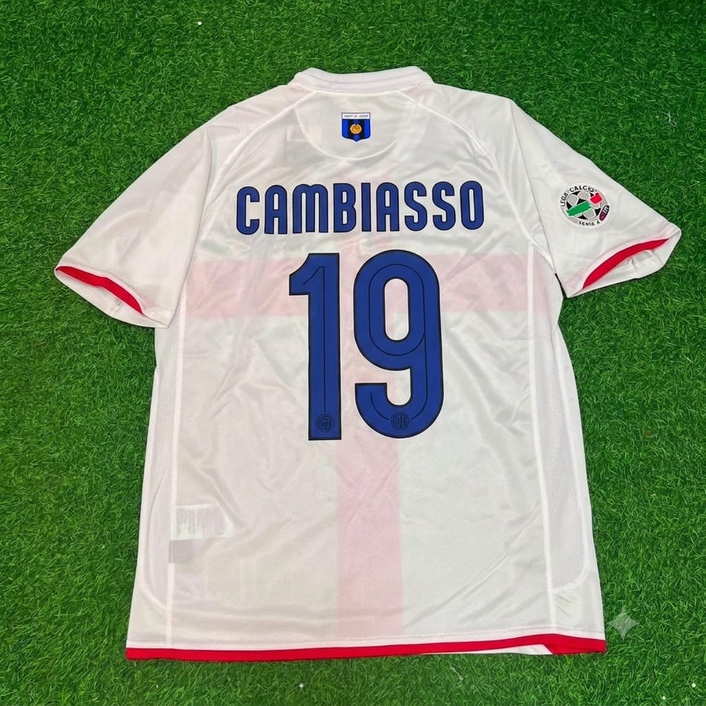 Esteban Cambiasso #19 Inter 2007- 2008 Season Away White Red Retro Jersey – Back View