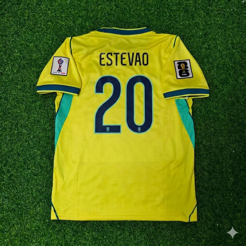 Brazil 2026 World Cup Yellow Home Football Jersey – Estêvão Willian #20 – Back View