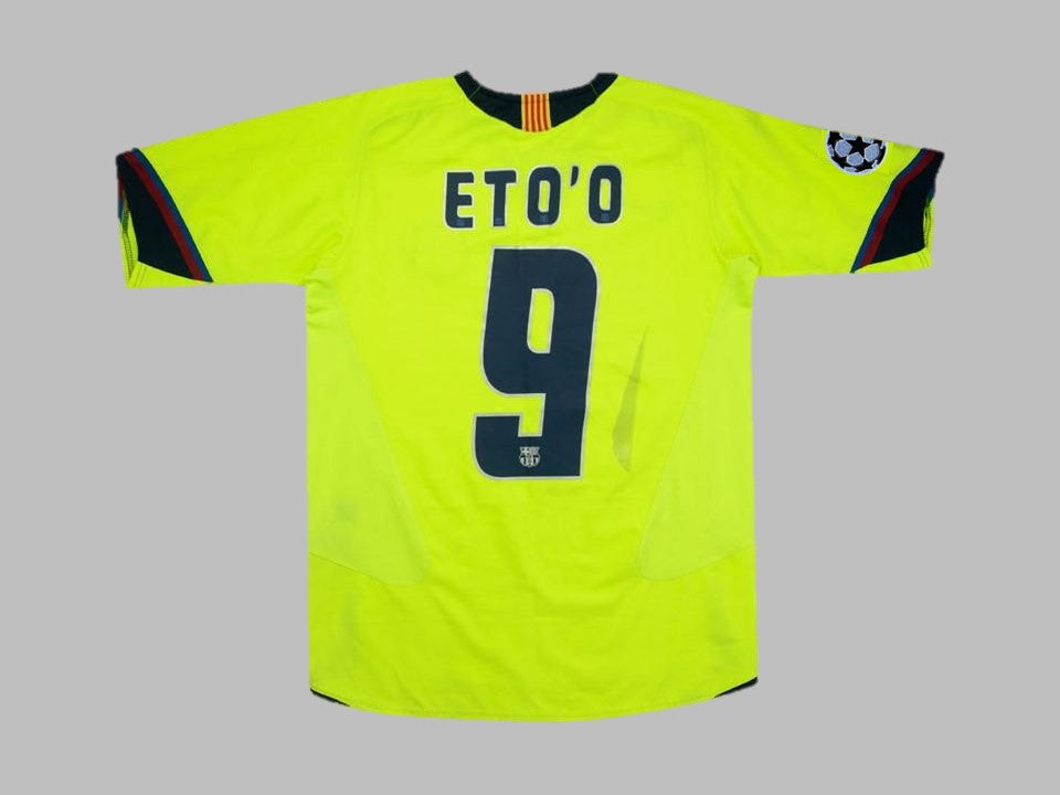 Samuel Eto`o #9 Barcelona 2005 2006 Green Yellow Retro Jersey – Back View