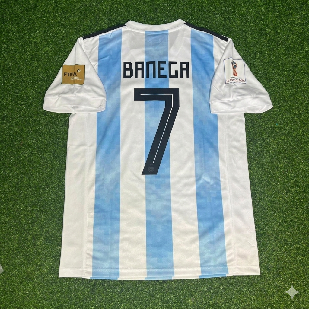 Argentina 2018 World Cup Home Retro Jersey – Éver Banega #7 – Back View