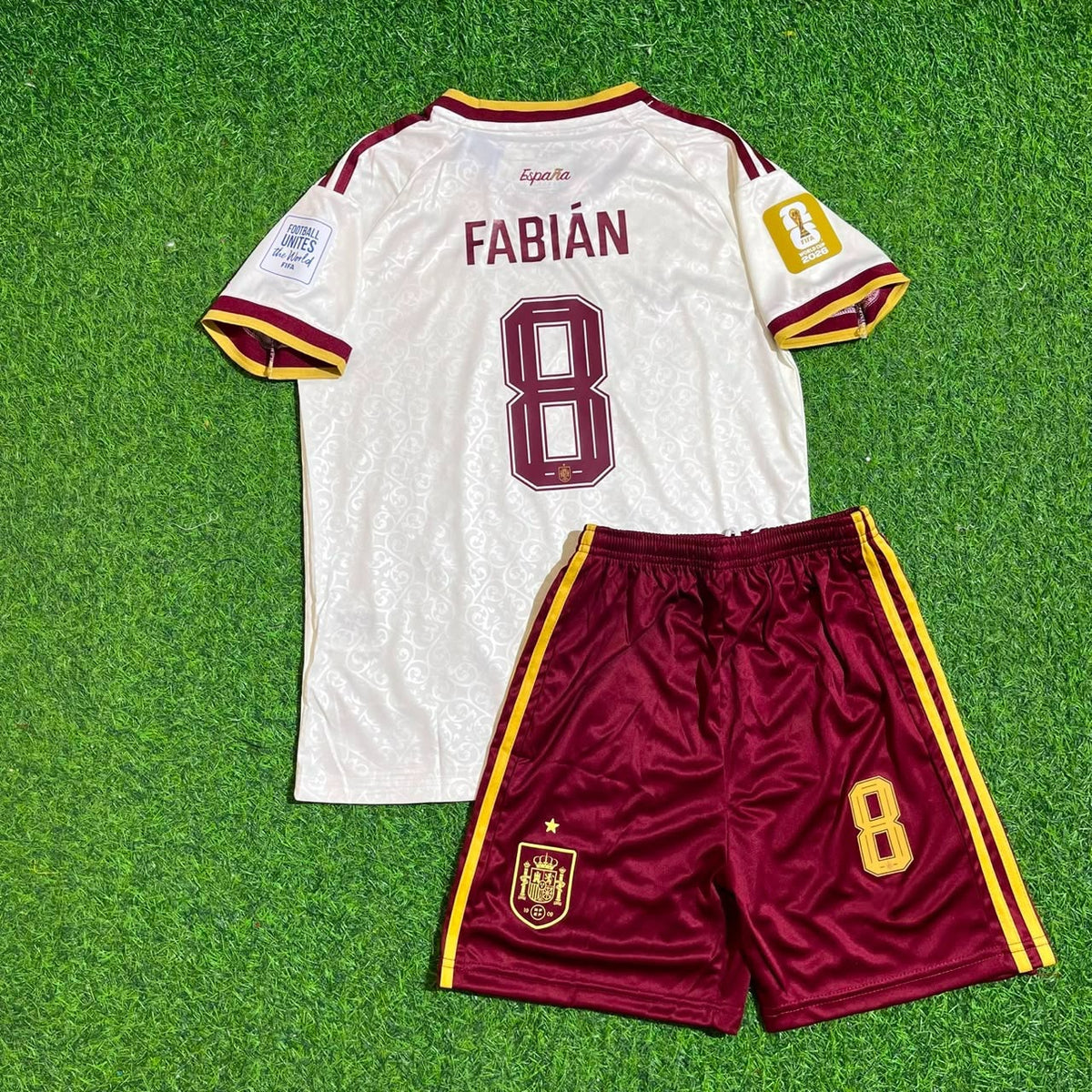 Fabian Ruiz Spain 2026 World Cup Kids Away Football Jersey – Back View